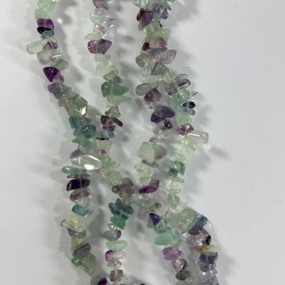 Fluorite Gemstone Chip Chippy Beaded Necklaces Lot 2 Green Purple Natural 32" - Picture 8 of 9